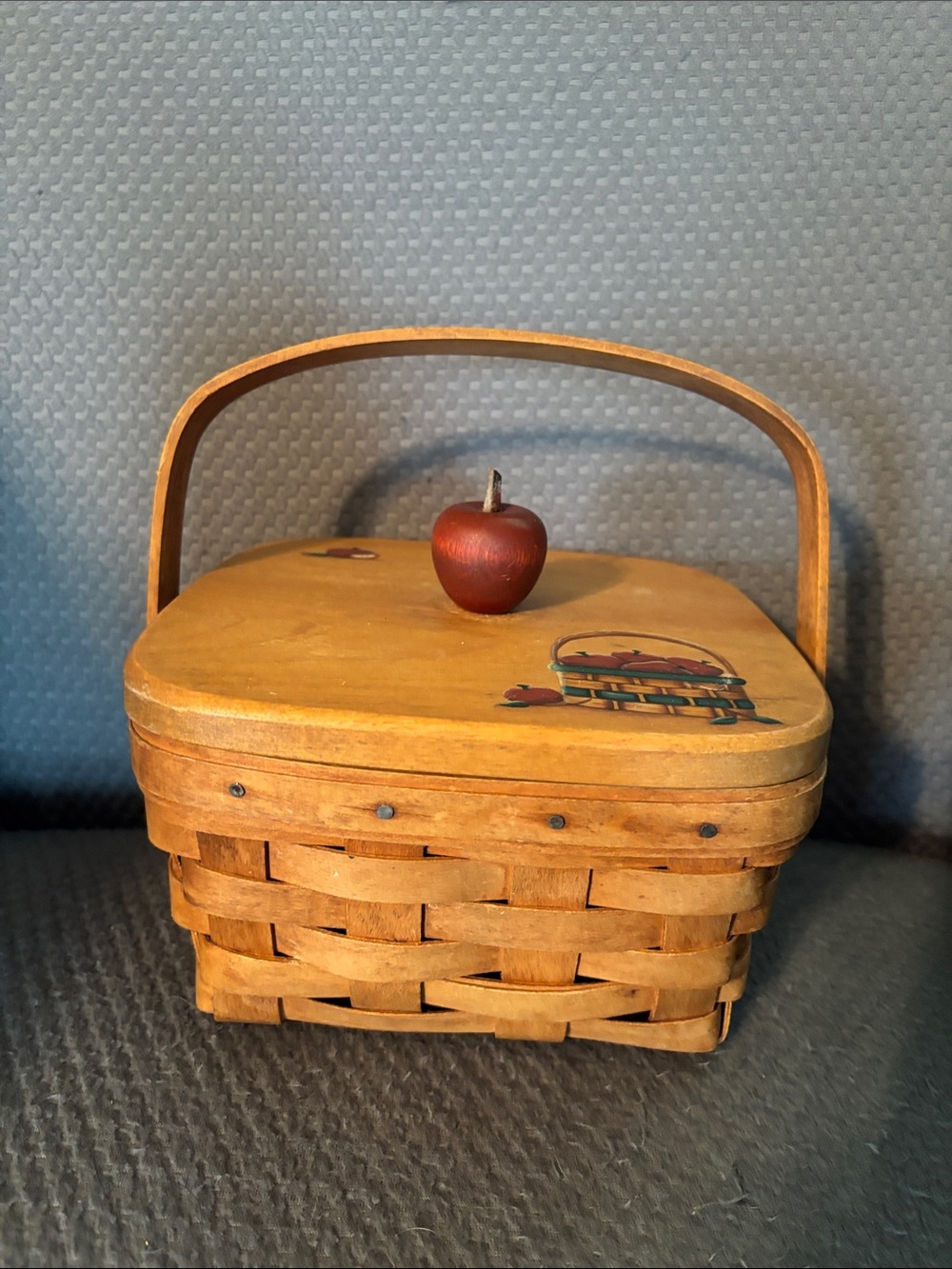 Longaberget Wooden Apple Basket Sewing Box with Handle - Yellow & Brown
